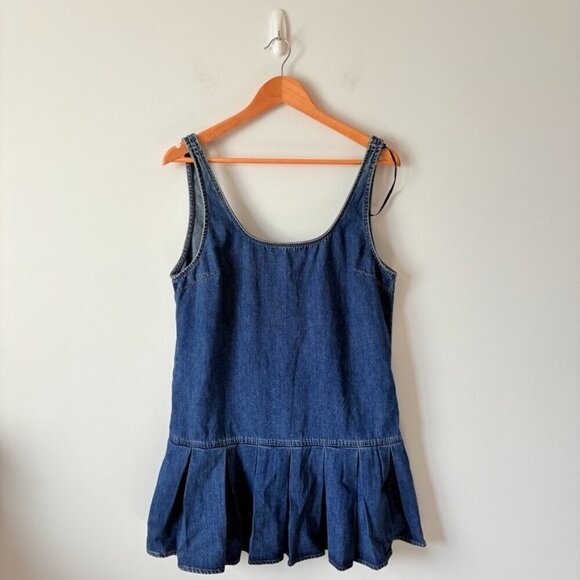 Zara Denim Box Pleat Dress NWOT Blue Size Large - Picture 3 of 7
